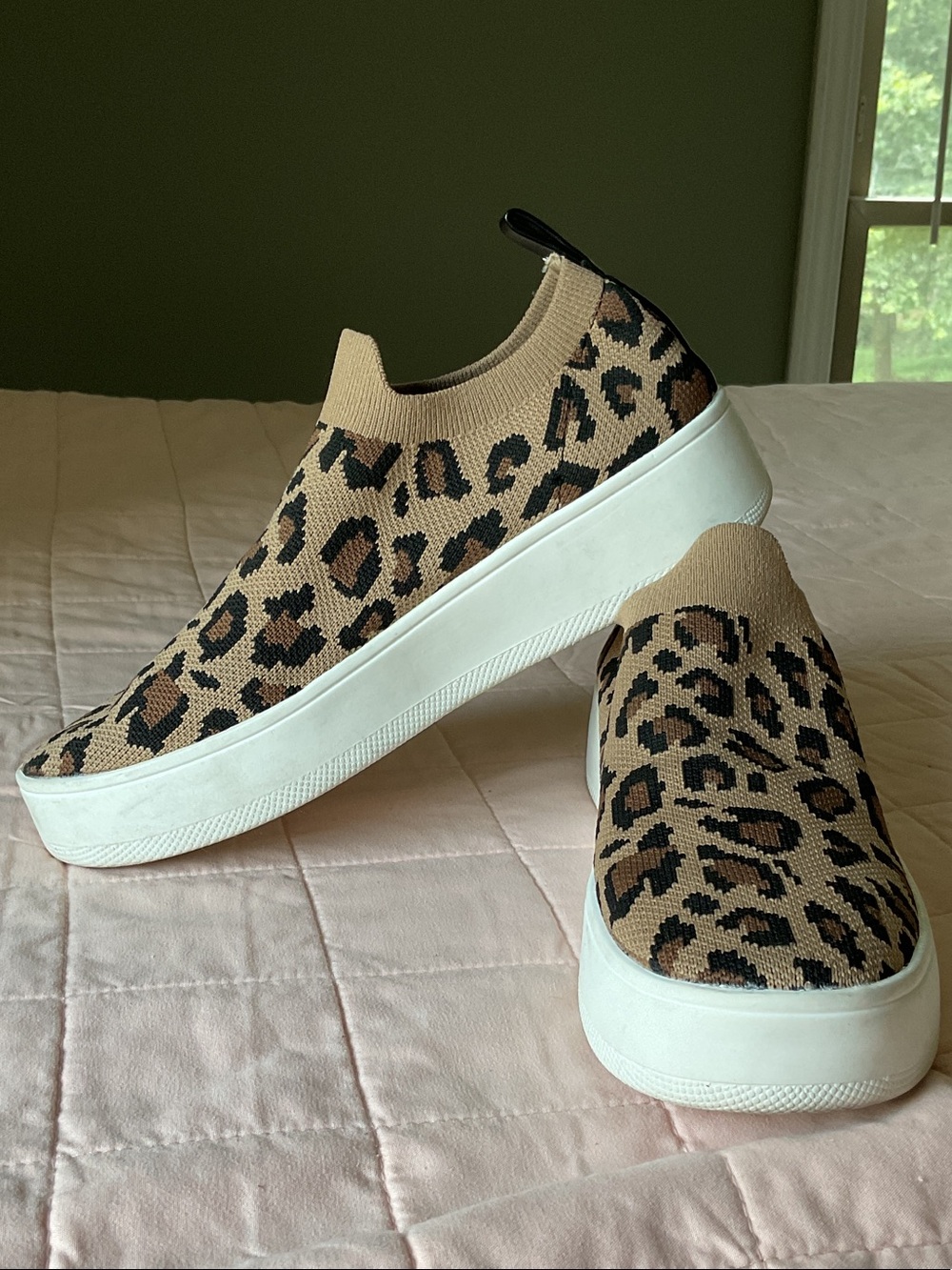 Steve Madden Leopard Knit Slip-On Platform Sneakers - Tan Black